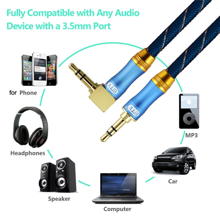 EMK 90-Degree Car 3.5mm Audio Cable Extension Cable, Cable Length: 3M(Blue)