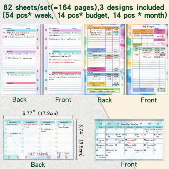 A6 Cash Budget Book Schedule Weekly Plan Monthly Plan Loose-leaf Notepad(Purple)