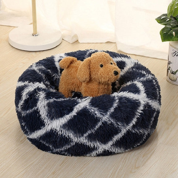 Long-haired Round Pet Kennel Warm Pet Bed, Specification: 60cm(Dark Blue)