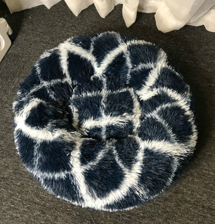 Long-haired Round Pet Kennel Warm Pet Bed, Specification: 60cm(Dark Blue)
