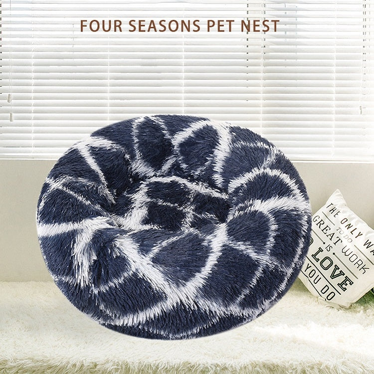 Long-haired Round Pet Kennel Warm Pet Bed, Specification: 60cm(Dark Blue)