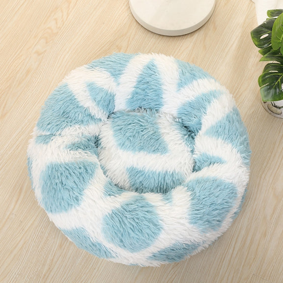 Long-haired Round Pet Kennel Warm Pet Bed, Specification: 60cm(Blue)