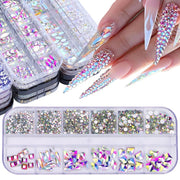 12 Grid Flat Bottom Shaped Nail Rhinestones Nail Decoration, Specification: 01