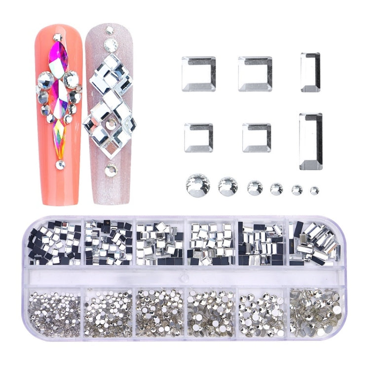 12 Grid Flat Bottom Shaped Nail Rhinestones Nail Decoration, Specification: 02