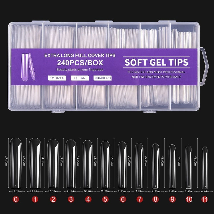 240 PCS/Box Thin Soft Transparent Nail Pieces, Shape: Super Long Full Stick Nails