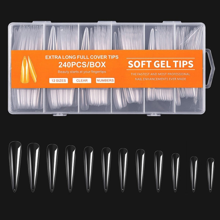 240 PCS/Box Thin Soft Transparent Nail Pieces, Shape：Super Long Pointed Nails