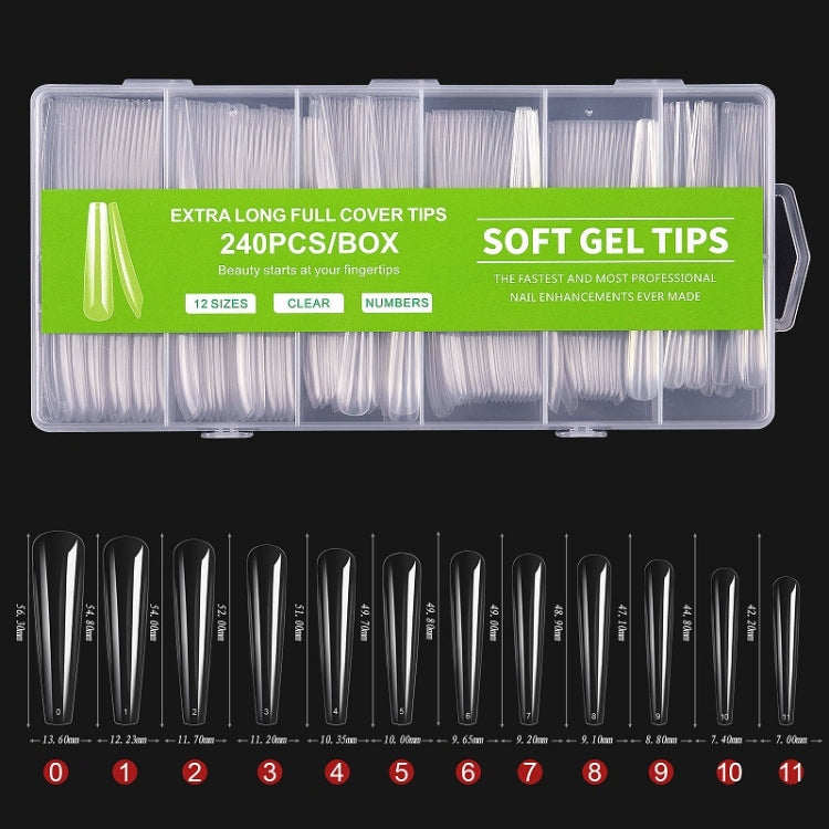 240 PCS/Box Thin Soft Transparent Nail Pieces, Shape: Extra Long Ballet Nails