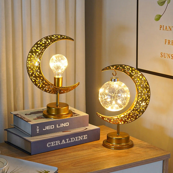 LED Wrought Iron Moon Lamp Decorative Lamp Festival Table Lamp,Style: Hanging Ball
