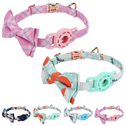 Pet Tracker Collar Insert Buckle Bow Collar For AirTag(Deep Blue)
