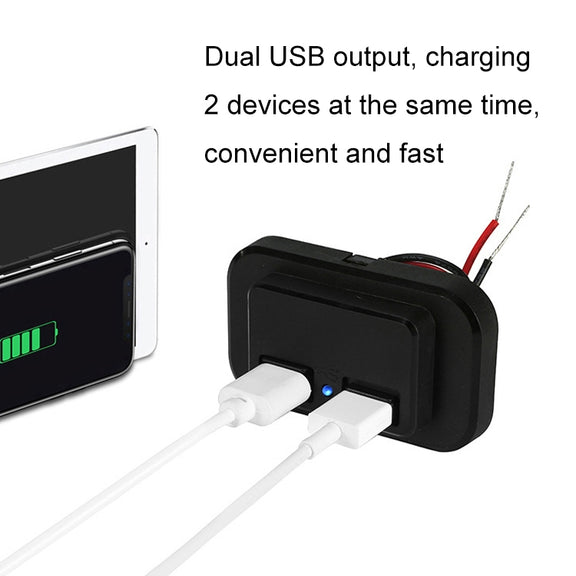 4.8A Punch-Free Automatic Spring Cover RV Bus Modified Dual USB Car Charger(Black)