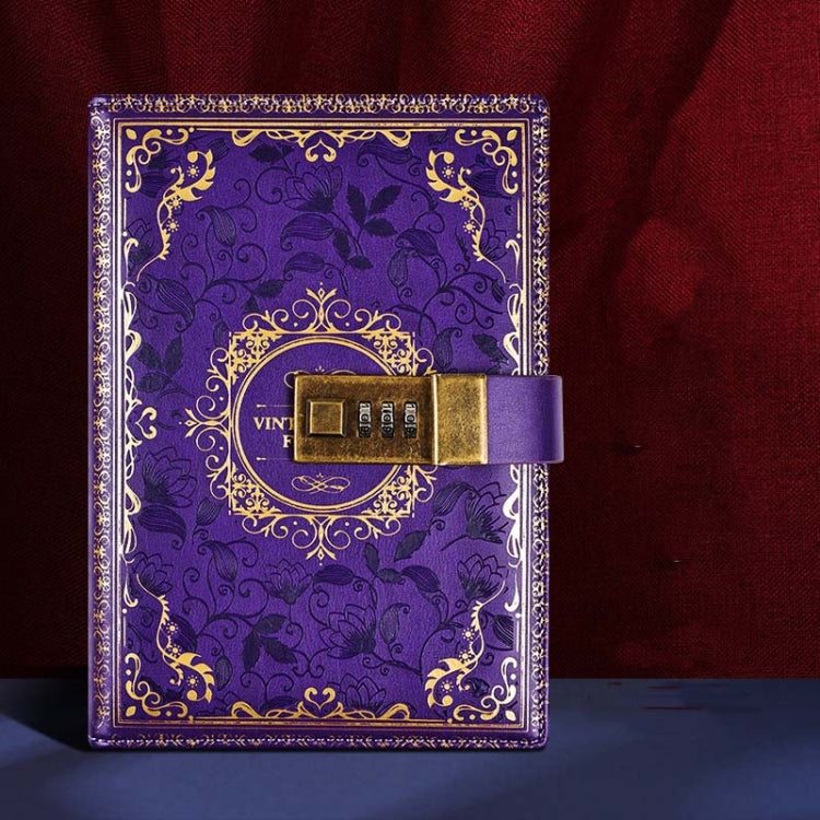 B6 PU Leather Retro Password Book With Lock Diary Hand Book(Purple)