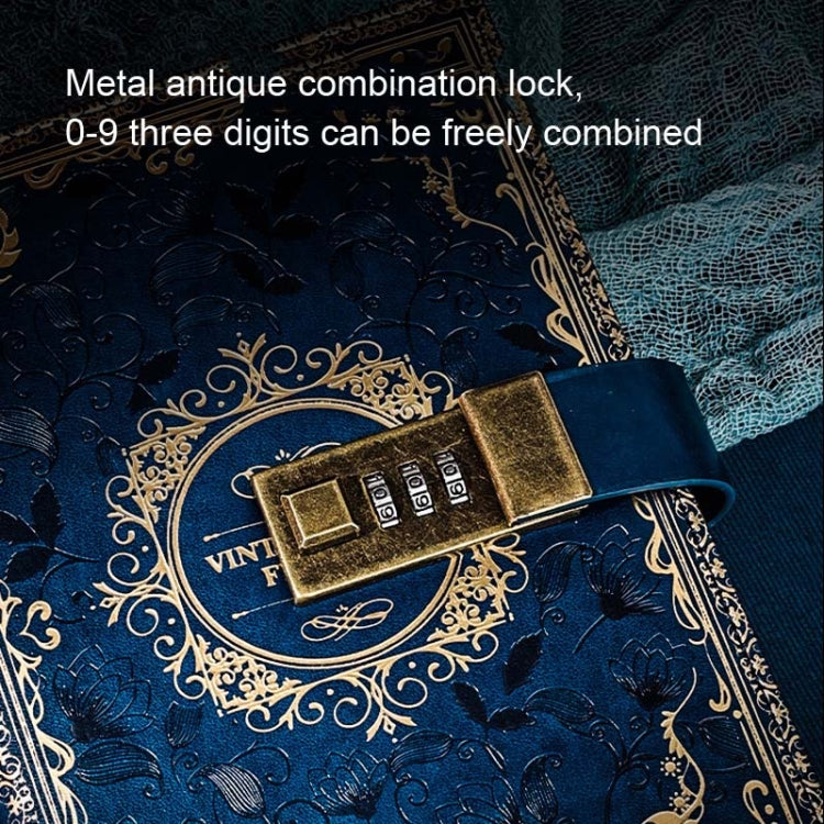 B6 PU Leather Retro Password Book With Lock Diary Hand Book(Blue)