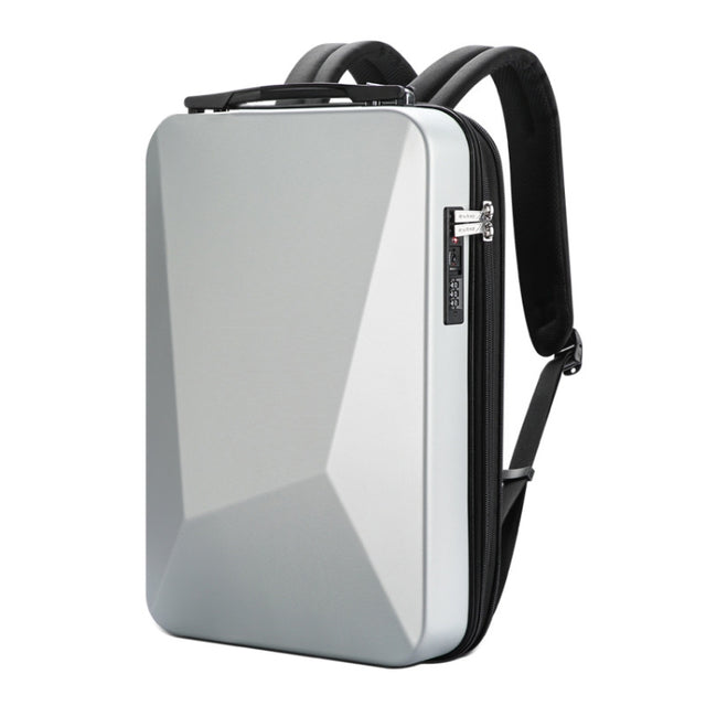 Bopai 61-93318A Hard Shell Water-resistant Expandable Backpack with USB Charging Hole, Spec: Password (Silver)