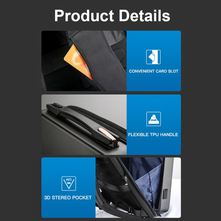 Bopai 61-93318A Hard Shell Water-resistant Expandable Backpack with USB Charging Hole, Spec: Regular (Black)