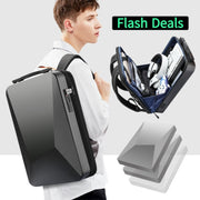 Bopai 61-93318A Hard Shell Water-resistant Expandable Backpack with USB Charging Hole, Spec: Password (Black)