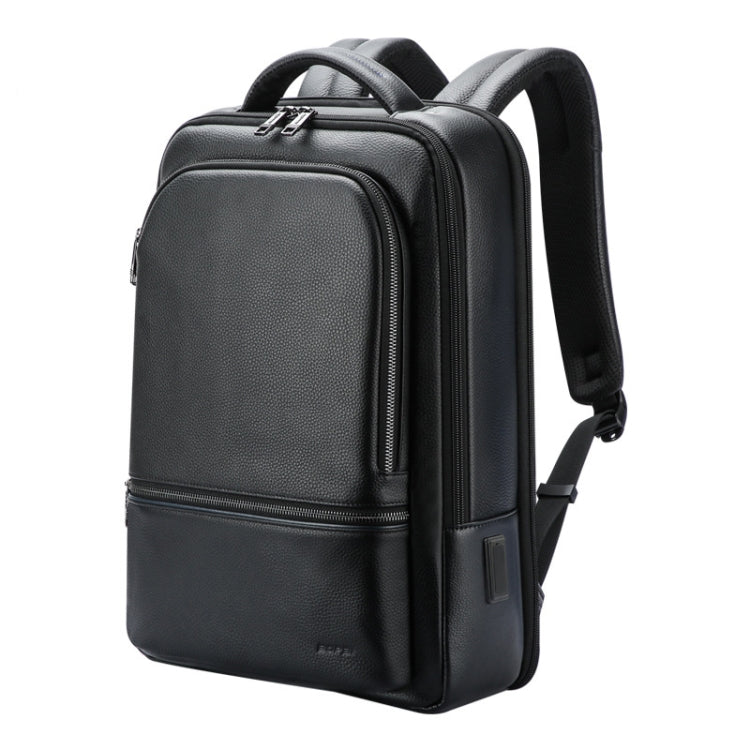 Bopai 61-70111 Cowhide Multi-compartment Water-resistant Anti-theft Backpack with USB Charging Hole(Black)