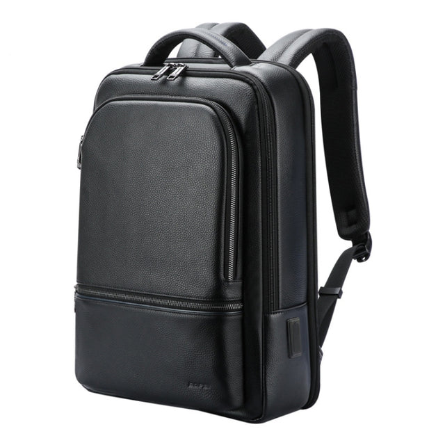 Bopai 61-70111 Cowhide Multi-compartment Water-resistant Anti-theft Backpack with USB Charging Hole(Black)
