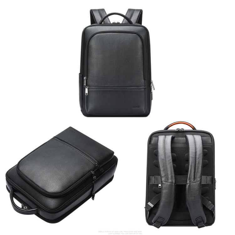 Bopai 61-70111 Cowhide Multi-compartment Water-resistant Anti-theft Backpack with USB Charging Hole(Black)