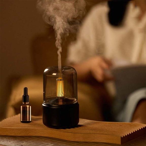 120ML Simulated Candlelight Aroma Diffuser USB Home Atmosphere Night Light Humidifier(Black)