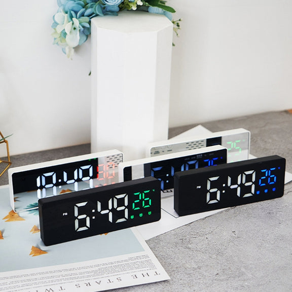 0715 Voice-activated LED Mute Date Temperature Display Electronic Clock(Black Shell Blue Light)