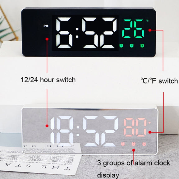 0715 Voice-activated LED Mute Date Temperature Display Electronic Clock(Black Shell Blue Light)