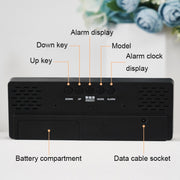 0715 Voice-activated LED Mute Date Temperature Display Electronic Clock(Black Shell Blue Light)
