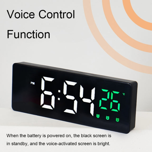 0715 Voice-activated LED Mute Date Temperature Display Electronic Clock(Black Shell Blue Light)