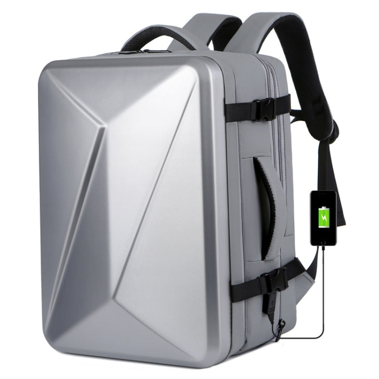 Large-capacity Water-resistant Expandable Hard Shell Backpack with USB Charging Hole(162 Light Gray)