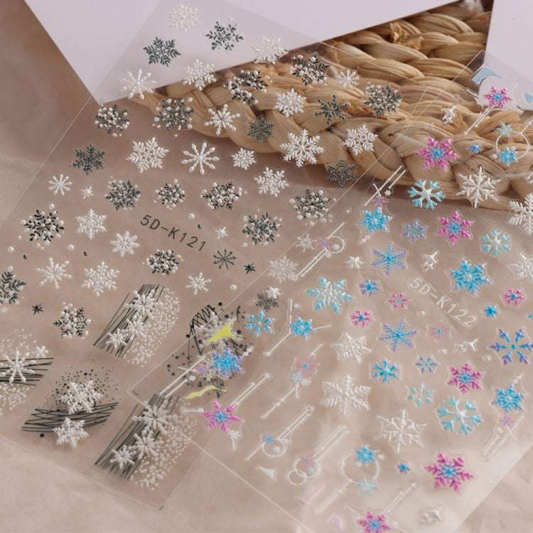 3 PCS 5D Embossed Nail Stickers Christmas Snowflake Elk Nail Stickers(5D-K122)