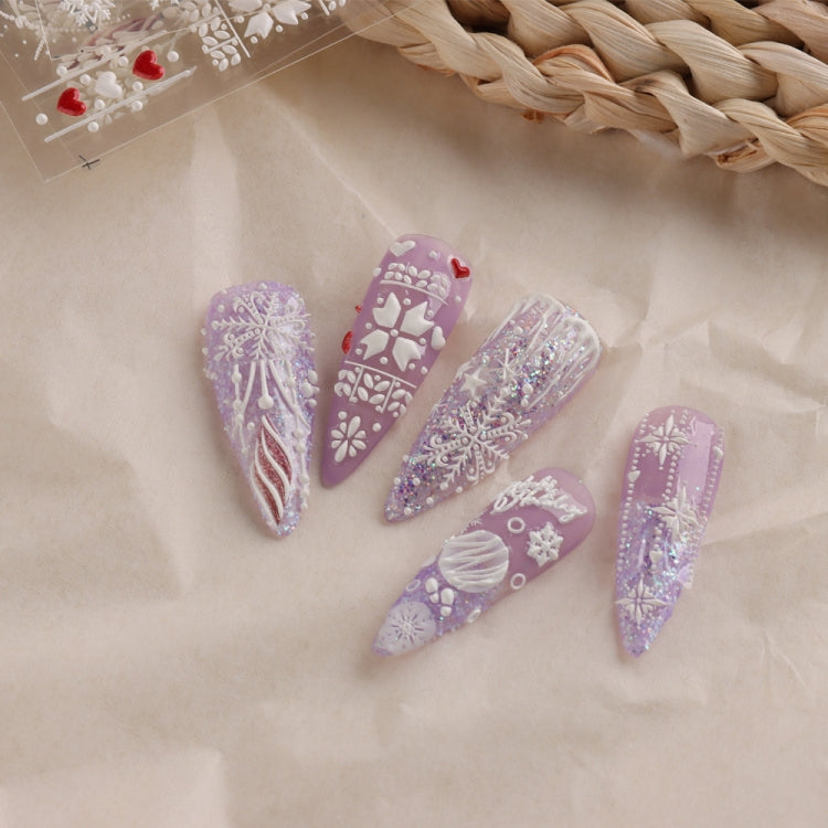 3 PCS 5D Embossed Nail Stickers Christmas Snowflake Elk Nail Stickers(5D-K123)