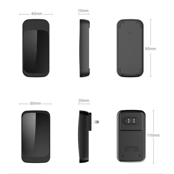 C03 1 For 1 Home Wireless IP44 Water-resistant Touch Sensor Doorbell(EU Plug Black)