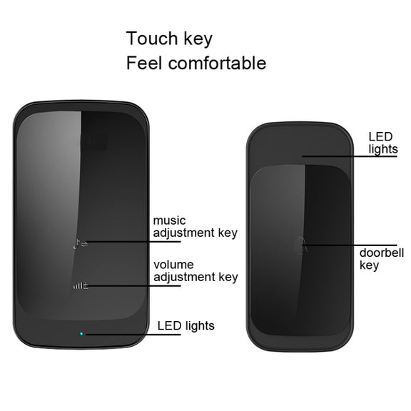 C03 1 For 1 Home Wireless IP44 Water-resistant Touch Sensor Doorbell(US Plug White)