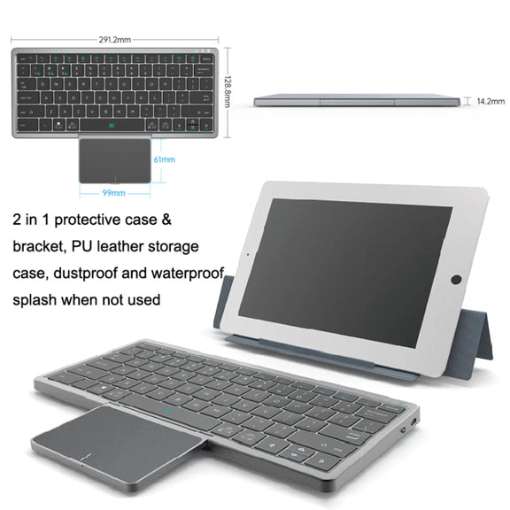 KF8700 78 Keys Hidden Touchpad Portable Tablet Computer Wireless Bluetooth Keypad With PU Leather(Black)