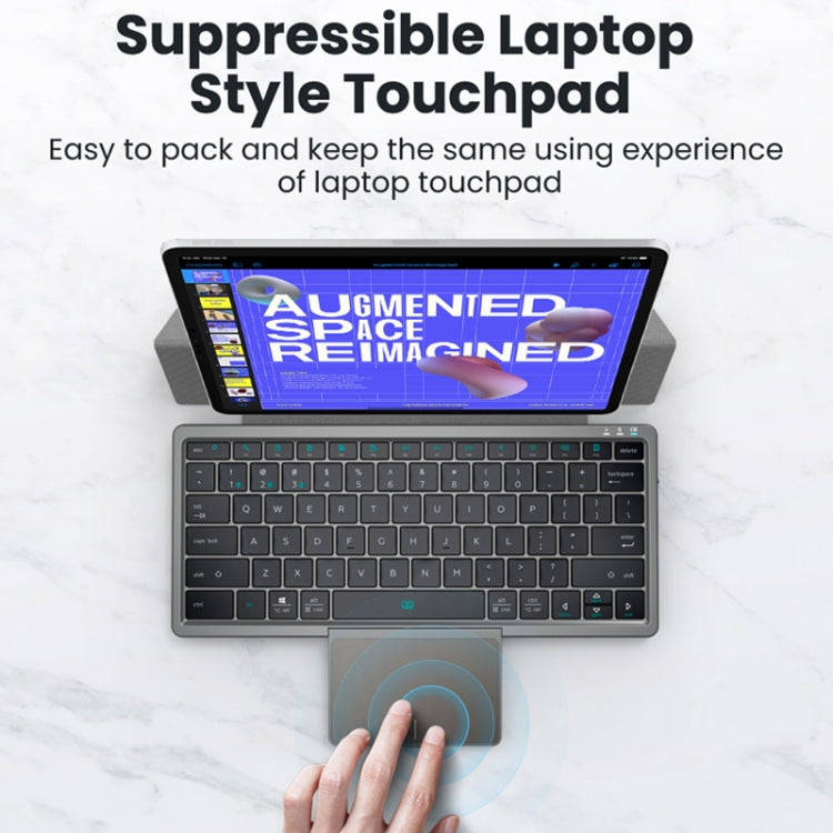 KF8700 78 Keys Hidden Touchpad Portable Tablet Computer Wireless Bluetooth Keypad With PU Leather(Black)