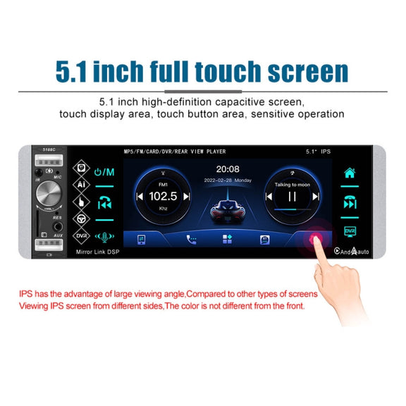 A2905 5.1 inch IPS Capacitive Screen Single Butt Carplay Player, Style: Standard+4 Light Camera