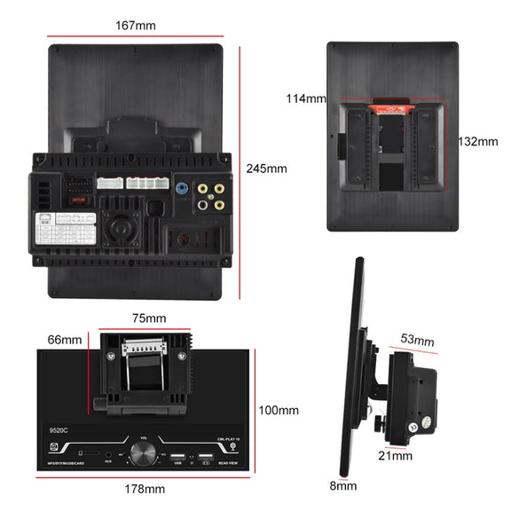 9520C Double Spindle 9.5 inch Vertical Screen Car MP5 Player, Style: Standard+12 Light Camera