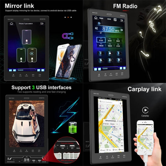 9520C Double Spindle 9.5 inch Vertical Screen Car MP5 Player, Style: Standard+12 Light Camera
