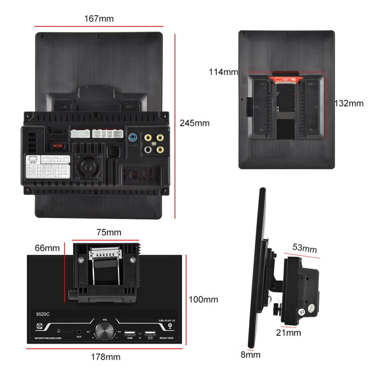 9520C Double Spindle 9.5 inch Vertical Screen Car MP5 Player, Style: Standard+AHD Camera