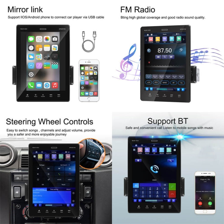 C800 9.5 Inch MP5 Single Butt Carplay Player, Style: Standard+4 Light Camera