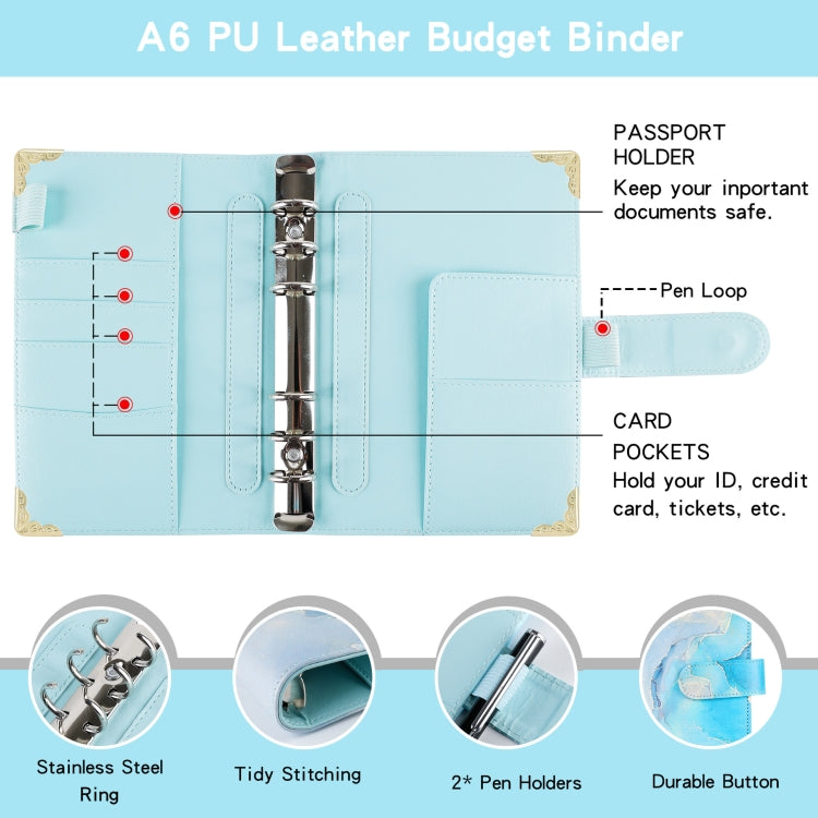 A6 Leather Loose-leaf Budget Book Handbook Notepad(Pink)