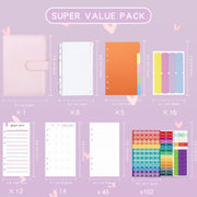 A6 Macaron PU Leather Loose-leaf Notebook Cash Budget Handbook(Pink)