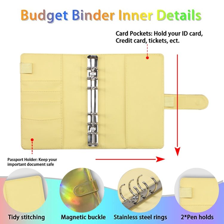 A6 Dazzling Color Loose-leaf Handbook Laser Macaroon PU Cash Budget Book(Bright Yellow)