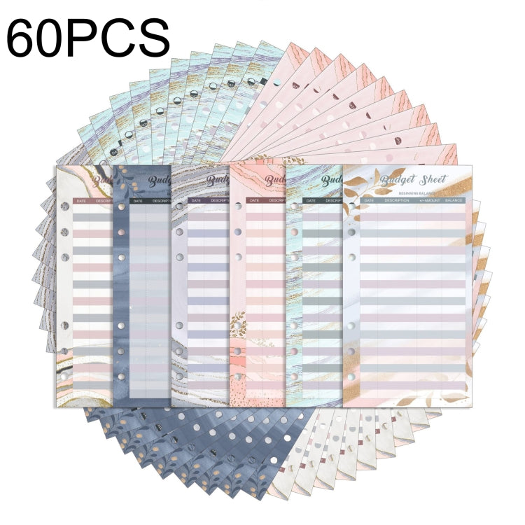 60 Sheets Cash Budget Card Loose-leaf Bookkeeping Replacement Core(Gold Leaf)