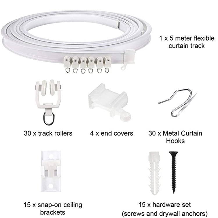 5M Curtain Track Curved Rail Hook Pulley Mounting Code Screw Expansion Plug(White)