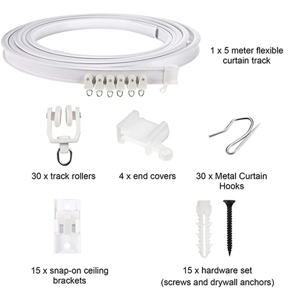 5M Curtain Track Curved Rail Hook Pulley Mounting Code Screw Expansion Plug(White)
