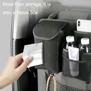 DE RAN FU Flip Fur Car Seat BackTissue Box Storage Hanging Bag With Hook(Black)