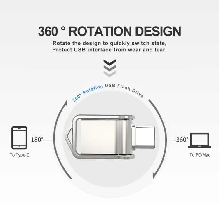 32GB USB 2.0 + Type-C/USB-C High Speed Mini Computer and Phone Dual-purpose Rotary U Disk(Black)
