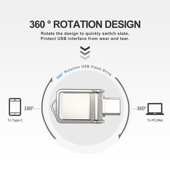 32GB USB 2.0 + Type-C/USB-C High Speed Mini Computer and Phone Dual-purpose Rotary U Disk(Black)
