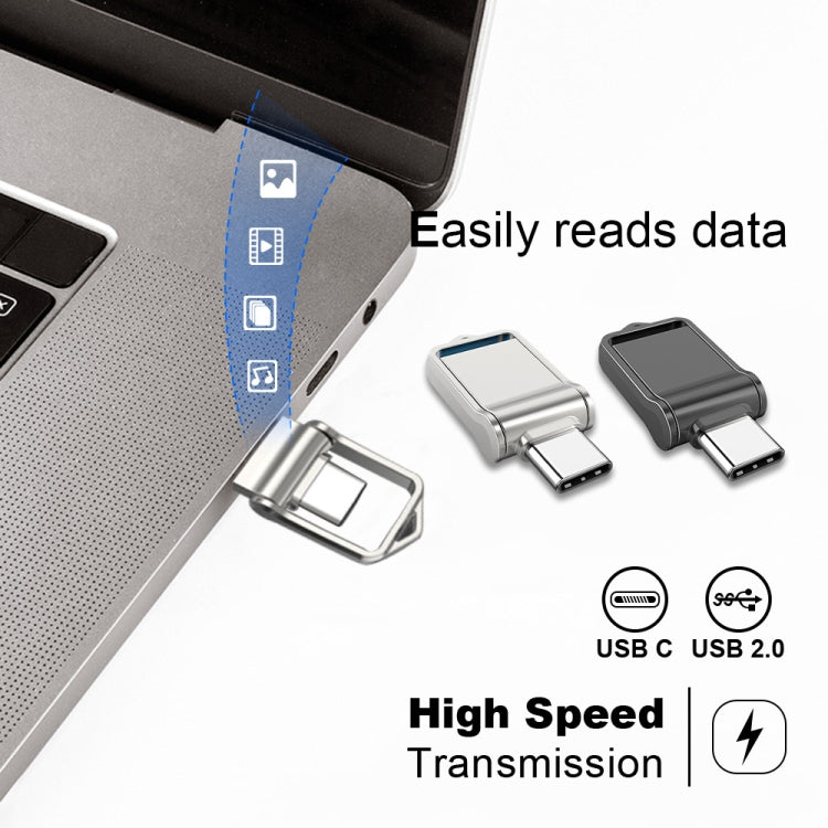 32GB USB 2.0 + Type-C/USB-C High Speed Mini Computer and Phone Dual-purpose Rotary U Disk(Black)