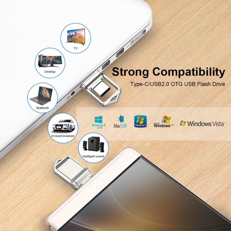 32GB USB 2.0 + Type-C/USB-C High Speed Mini Computer and Phone Dual-purpose Rotary U Disk(Black)